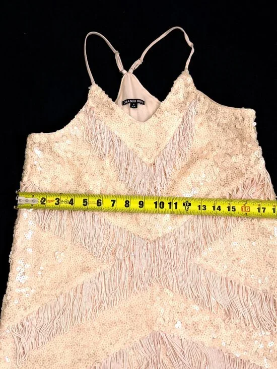 GIANNI BINI Womens Sequined Fringes Shirt Medium Pinkish Unique Lined Evening - Picture 7 of 10